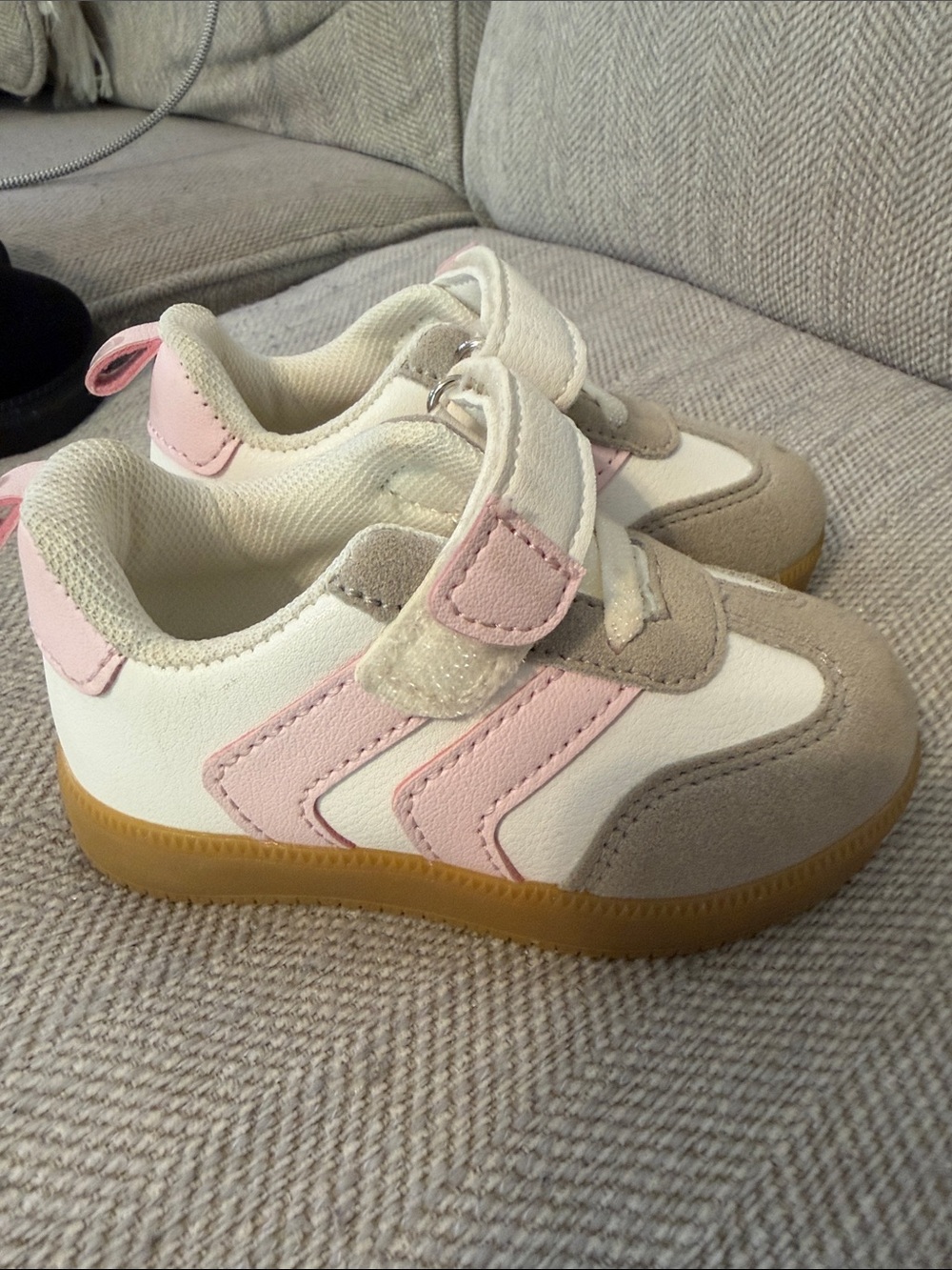 First Steps Little Girl White and Pink Casual Velcro Sneakers